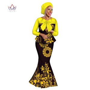 BRW 2019 New african skirt sets for women lace fabric mix print wax fabric skirt suit top+skirt+headwrap wedding clothing WY2316