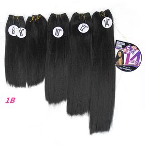 Kinky rak INCH Naturlig Svart Syntetisk Sy i Hårförlängningar Yaki Straight Hair Weave Bundlar Afro Double Weft Pack