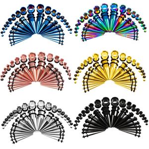 36 st/set 6 stilar Hot Ear Gauge Taper and Plug Stretching Kits Flesh Tunnel Expansion Body Piercing Smycken Örhänge 14G-00G G79L