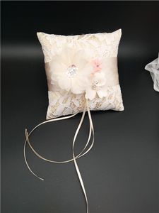 Wedding Ring Pillow With Ribbons Lace Flower Wedding Ring Holder Marriage Ring Cushion Bearer 15x15cm Wedding Party Decoration A001
