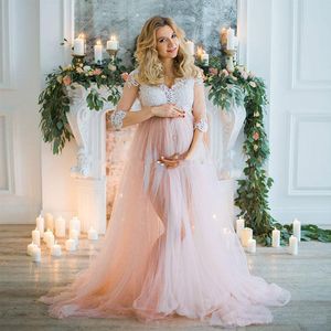 Seksowne Tulle Ciężarowe Suknie Wieczorowe Koronki 3/4 Rękaw Illusion Maternity Kobiety Prom Dress Vestido de Noche 2017 Plus Size Party Suknia