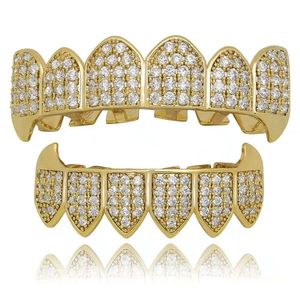 Grills Hip Hop Golden Grillz Cool Diamonds Diamantes de dentes Real Praper de Moda Real Plated Rapper Grelas Dentárias Três Cores Prata Dourada