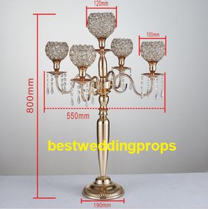 New Style Candle Tithers 5-braines Metal Gold / Silver Candelabres Candelabres Crystal Candlestick para Casamento Event Centerpiece Best0243