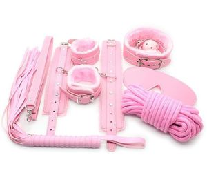Bondage Pink Pu Furtage Set Gag Whip Ręka Mankiety Mankiety z opaską na szyję na szyję #E94