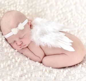 Nyfödd baby ängel fjäder vinge med elastisk rhinestone huvudband uppsättning fotografering rekvisita baby cosplay kostym baw28