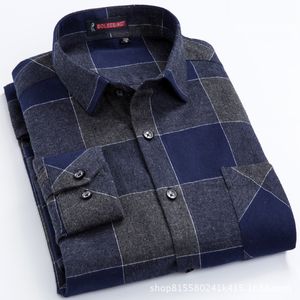 Men's Casual Shirts High Grade Autumn/ Winter Cotton Soft Brushed Fabric Slim Fit Long-sleeved Business Mens Plaid Flannel