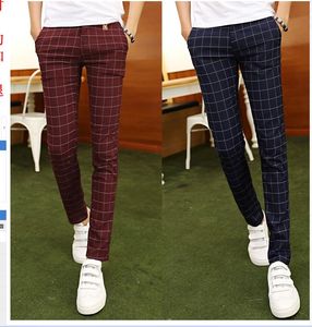 2016 outono e inverno moda xadrez calças masculinas casuais calças magrinhas calças moda fino calça casual