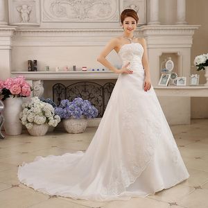 Vestidos De Novia White Wedding Dresses Strapless Ruched Beaded Embroidery Elegant Bride Dresses With Sweep Train Gelinlik 2020