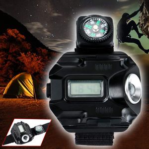 Powerful led Flashlight Tactical CREE LED 1000 Lm Display Rechargeable Wrist Watch Flashlight Waterproof Torch With Mini-compass