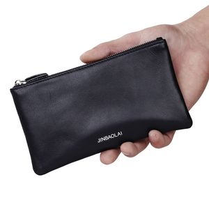 Högkvalitativ mode Ultra Thin Cell Phone Bag Designer Top Grain Cowhide Äkta Läder Lång Koppling Män Plånböcker