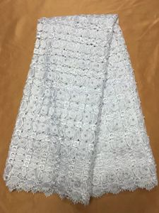 5yards pc most fashion white mesh french guipure lace fabric embroidery african water soluble material with beads for dress qw333