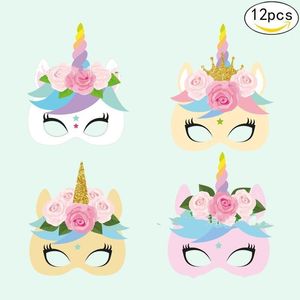 Novità Maschere per il viso di unicorno Maschera per travestimento di carta a forma di cavallo color arcobaleno per forniture di decorazioni per feste Cosplay Divertente 10pc BB