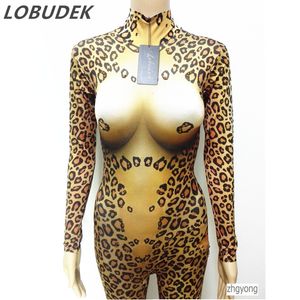 tiger Leopard sexy female jumpsuit stage leopard print Leotard Elasticity bodysuit Party Nightclub dance performance costume