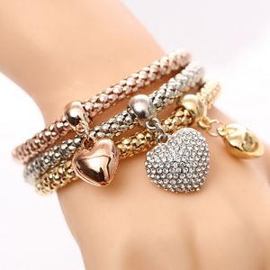 Crystal Hesiod Gold Silver Color 3Pcs Charm Bracelets For Women Butterfly Heart Music Note Flower Crown Pendant Bracelet Multilayer
