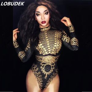 Pole dance black crystals sexy female jumpsuit leotard bodysuit slim DS DJ Rock performance Nightclub Performance Rompers