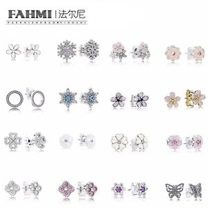 FAHMI 100% 925 Sterling Silver Snowflake Earrings Crystal Fashion Charm Bead Jewelry For Women Gift Free Shipping