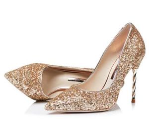 2018 New women glitter high heels sequin leather pumps party shoes gradient color pumps dress shoes metal heel wedding shoes