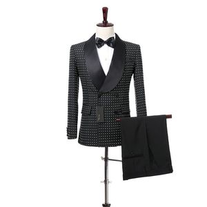 Klassisk Handsom Shawl Lapel Dubbelbröst Bröllop Brudgum Tuxedos Män Passar Bröllop / Prom / Middag Bästa Man Blazer (Jacka + Tie + Girdle + Byxor) A