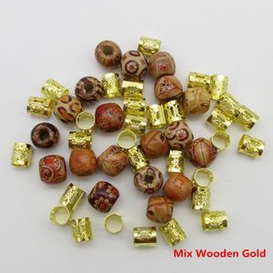 70pcs/lote mezcla de madera de metal de madera trenza rayado rastas perlas de mazas clips joyas