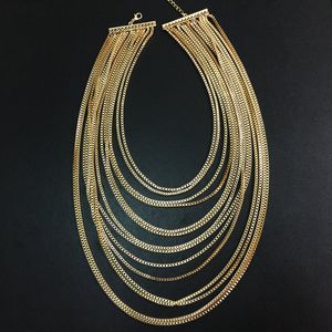Multilayer Long Tassels Maxi Necklace Chains 15 Gold Silver Black Retro Exaggerated Accessories Jewelry For Women