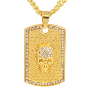 Etiqueta de caveira hip hop ouro Pingentes Colares Pingentes Bling Bling Iced Out Colares de cristal Corrente de corda de aço inoxidável