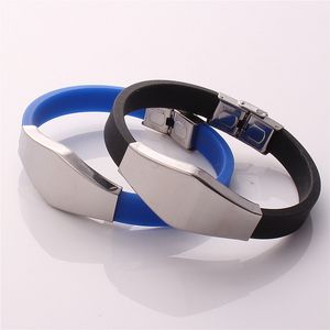 Män Kvinnor Lovers Cool Rostfritt Stål Tag Glöd Silikon Armband 20st Partihandel