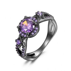 Fashion jewelry Purple/Red Paved CZ Stone Flower Ring Vintage Black Gold Filled Wedding Rings For Women Engagement Love Ane