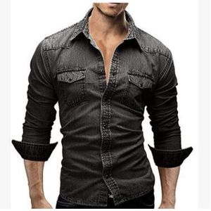 Denim Shirt Men Plus Large Size Jeans Cardigan Casual Fashion Two-pocket Slim Fit Long Sleeve Shirts For Male 2018 M-3XL