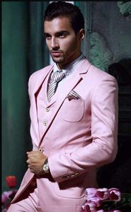 Nowy Design Pink Groom Tuxedos Wysokiej Jakości Man Wedding Garnitur Nottch Lapel Center Vent Men Business Prom Blazer (Kurtka + Spodnie + Kamizelka + Kamizelka) 347