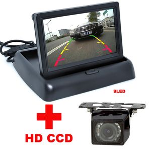 2 I 1 Foldbar Monitor Camera Parking Assistance 4,3 tum LCD -bilvideo+ Night Vision 9LED CAR CCD Bakre Säkerhetskopieringskamera