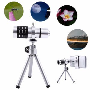 Freeshipping 12x Zoom Camera Tele Telescope Lens + Mount Tri Kit för smart telefon Universal New