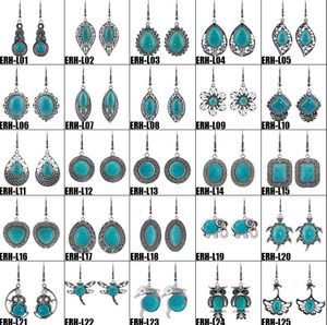 Turquoise Earrings Tibetan Silver Turquoise Drop Earrings for Women 32 Styles Natural Jewelry Earring Brand Design Hot Sales Bijoux Jewelry