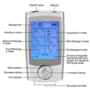 Digitale Modi Draagbare Elektrische Puls Tens EMS Massager Machine LCD scherm Therapie Modi Dual Output Massage Tool