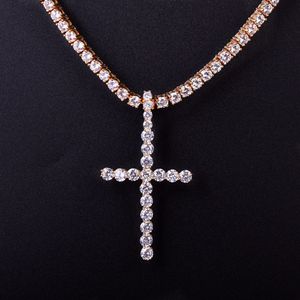 Herren Langer Kreuz Halskette Anhänger Charm Bling Ice Out Cubic Zirkon Hip Hop Schmuck mit 6mm Tenniskette für Geschenk