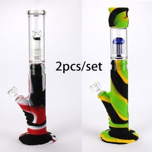 A perfect match Hookah Shisha Water Pipe silicone bongs water pipes double glass filter bowl silicon oil dab rig for smoking Christmas gift