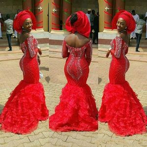 Skromne Koraliki Kryształ Arabski Suknie Wieczorowe Nigeria Mermaid Tiers Arabski Vestidos De Festa Dress Dress Prom Formalna Pagewaj Suknie Celebrity
