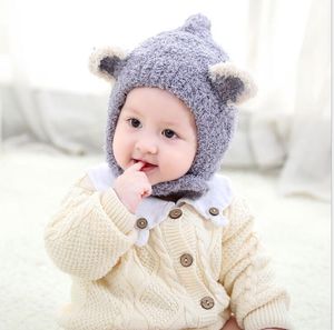 2018 new style infant warm hat soft thermal winter baby caps christmas kids knit wool crochet fox ear hats for boy gril