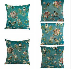 Retro Style Birds Cushion Pillows Case Butterfly Pillow Case Print Linen Cojines Home Pillow Cover