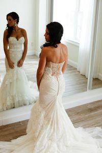 Stunning Lace Mermaid Wedding Dresses Plus size Sweetheart Applique Layered Court Train Hollow Back Wedding Bridal Gowns Cheap