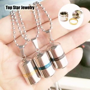 Stainless Steel Locket Necklace Lover Forever Openable Cylinder Perfume Bottles Pendant Urn Capsules Case Cremation Couples Memorial Jewelry