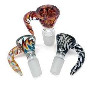 Peruk Wag Glasskål Med Handtag Blå Svart Orange 14mm 18mm Hane Glasskål Bong Skål Styck Röktillbehör för Glas Vattenpong