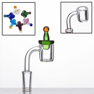 Smoking Accessories 4mm Thick Quartz Banger Flat Bowl + Universal Glass Bong Dab Rig Banger 90 Degree Polished Joint the Carb Cap with a ball SKGA644-Q-B+SKGA559