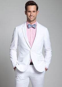 White Men Suits per abiti da sposa per uomo su ordine Tute Slim Fit sposo dallo smoking del vestito estate Beach Party Prom 2 pezzi (Jacket + Pants)