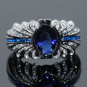 Wholesale blue wedding rings sets for sale - Group buy Lovers Ring for Men Luxury Jewelry Top Selling Brand Desgin Sterling Silver Blue Sapphire CZ Diamond Gemstones Animal Wedding Ring Set