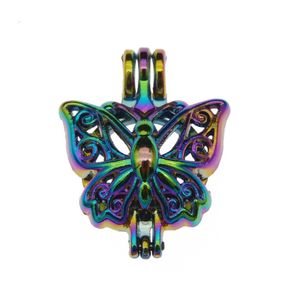 10st Rainbow Color Butterfly Pearl Cage Beads Cage Locket Pendant Essential Oil Diffuser DIY Jewelry Locket för Oyster Pearls