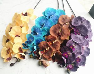 1つのmoth Orchids phalaenopsis ruchid Big Oil Painting Effect蝶の蘭の花10ヘッド/ピース結婚式の装飾的な人工花のため