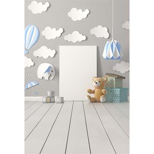 Wood Floor Baby Kids Picture Backdrop Photography Printed Paper Cut Elephant Clouds Hot Air Balloon Children Photo Background