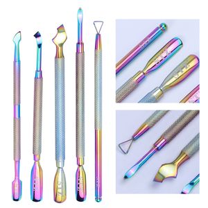 Wholesale 1pcs Chameleon Double End Nail Art Pusher UV Gel Polish Dead Skin Remover Manicure Cutter Spoon Cuticle Tool