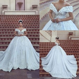 Arrival Said New Mhamad Off Shoulder Plus Size Ball Dresses Handmade Flowers Applique Bridal Gown Wedding Dress