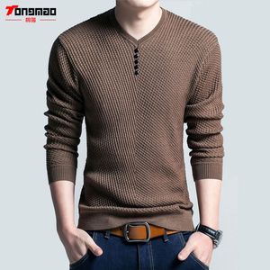 Winter Men Sweater Warm Cashmere Solid Color V-Neck Pullover Men Casual Long Sleeve Slim Knitted Wool Mens Sweaters Pull Homme